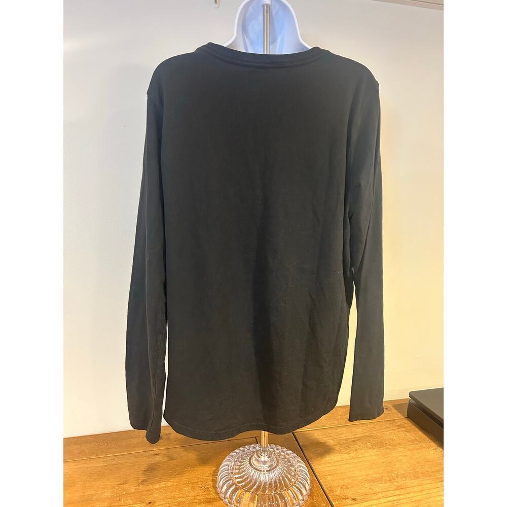 Carhartt XL Logo Patch Hem Black Long Slv V-neck Shirt Relaxed Fit Basic Layer - Picture 4 of 6